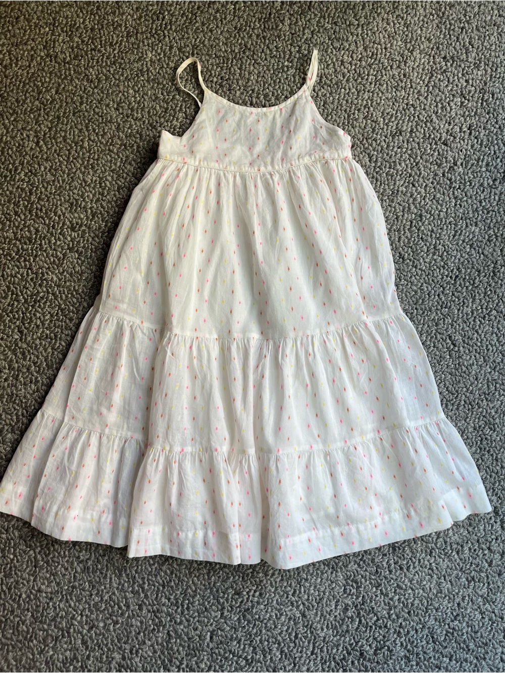 Bonpoint White Tiered Sundress with Pink Dot Print